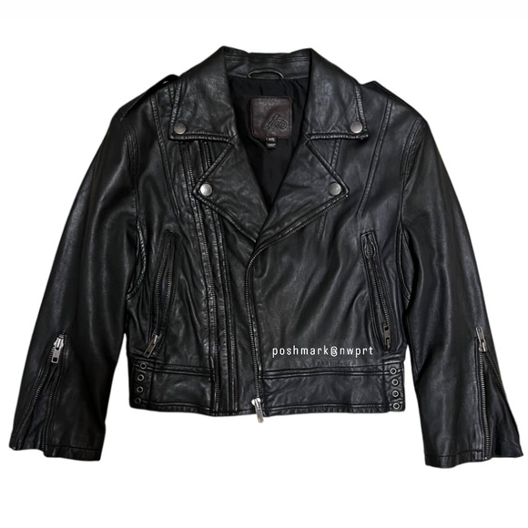 JOIE Dolores Moto Crop Leather Zip-Up Jacket Black Lamb Lambskin XS 0 00 - Picture 5 of 16